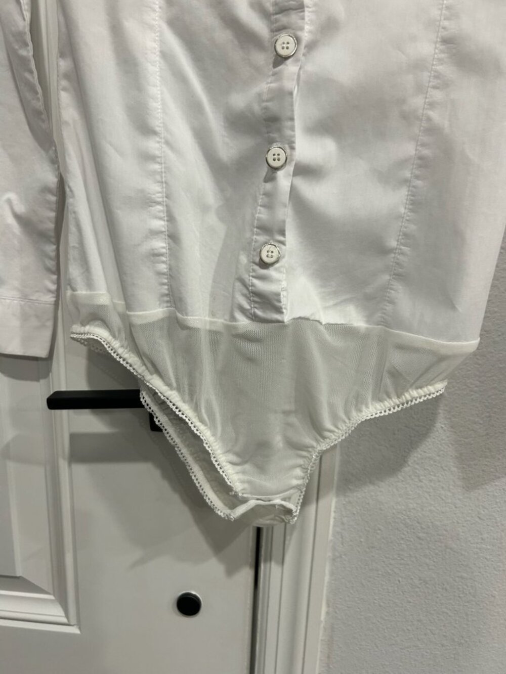 Koja Medium White Long Sleeve Tuxedo Button Down Bodysuit Pintuck Retro - Picture 5 of 12